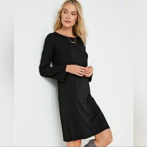 Eileen Fisher Black Long Sleeve Tencel Lyocell Jersey Swing Dress